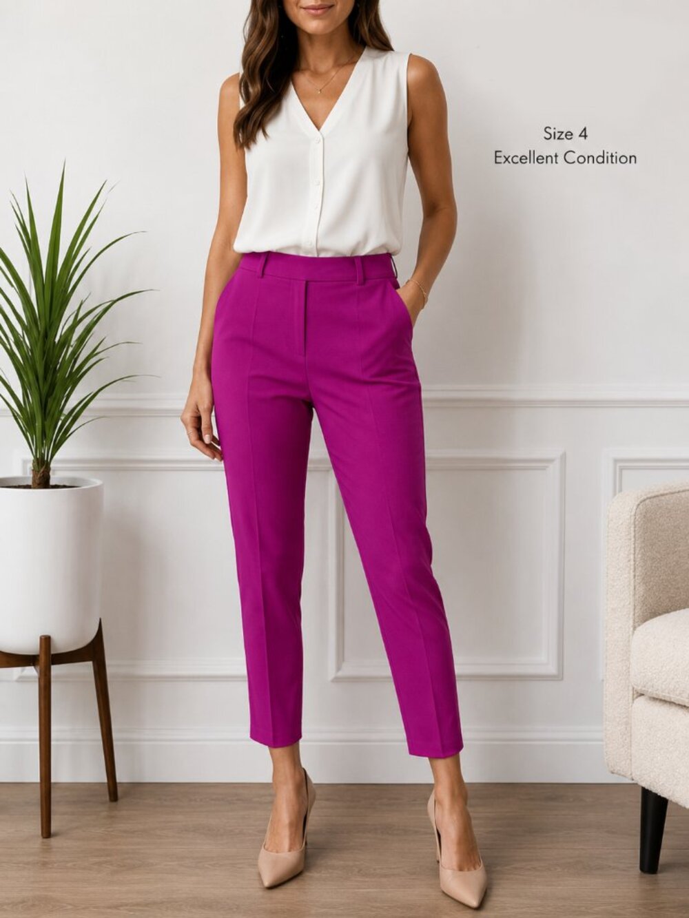 LOFT Straight-Leg Crop Pants in Bold Magenta - Picture 1 of 5